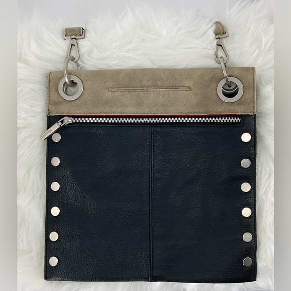 Hammitt Rev Large Black Grey Leather Silver Tone Hardware